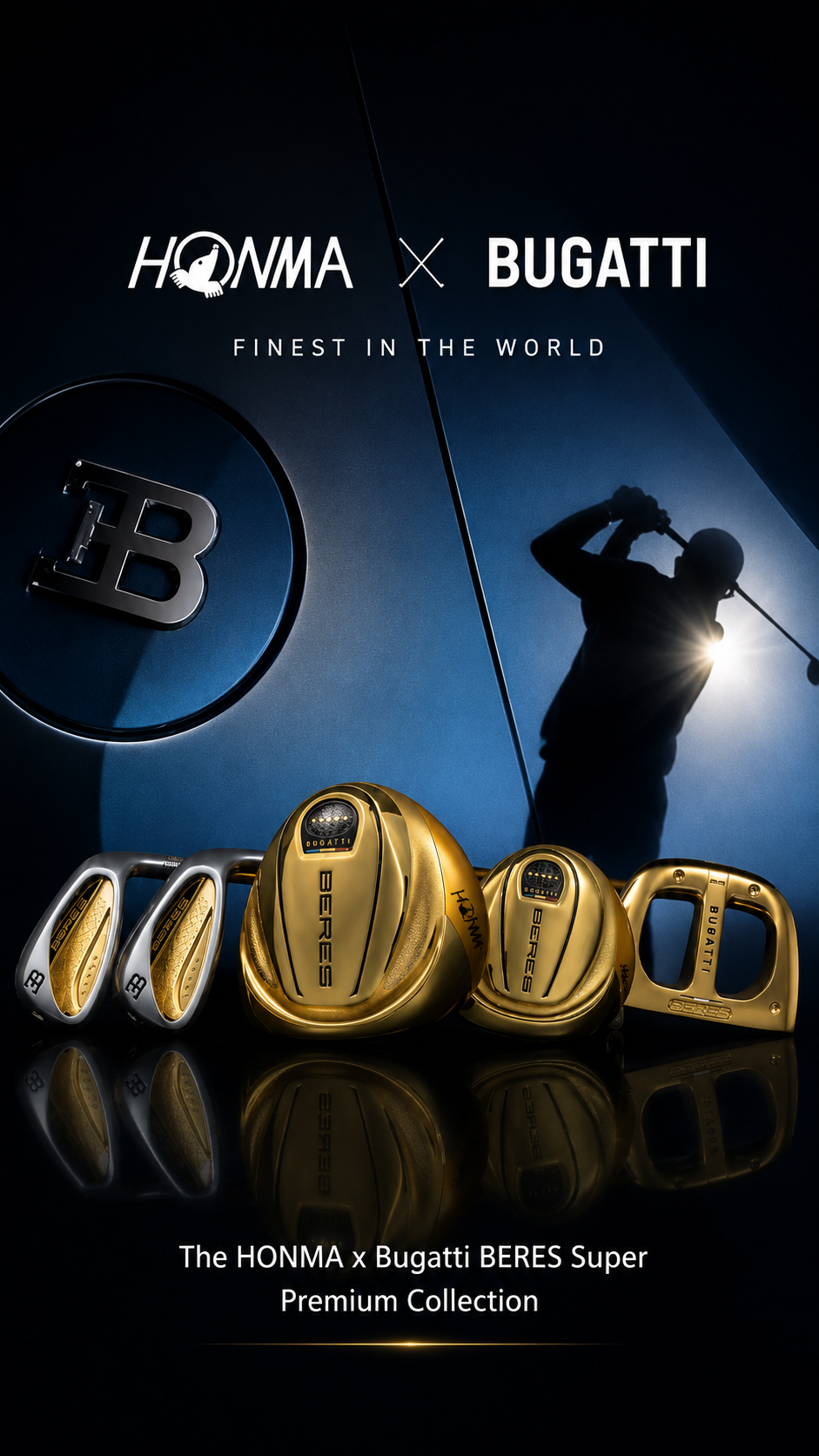 Honma Bugatti Collection available for special order, featuring the Bugatti Premium Collection, Super Premium Collection, and Super Premium Bugatti Putter.